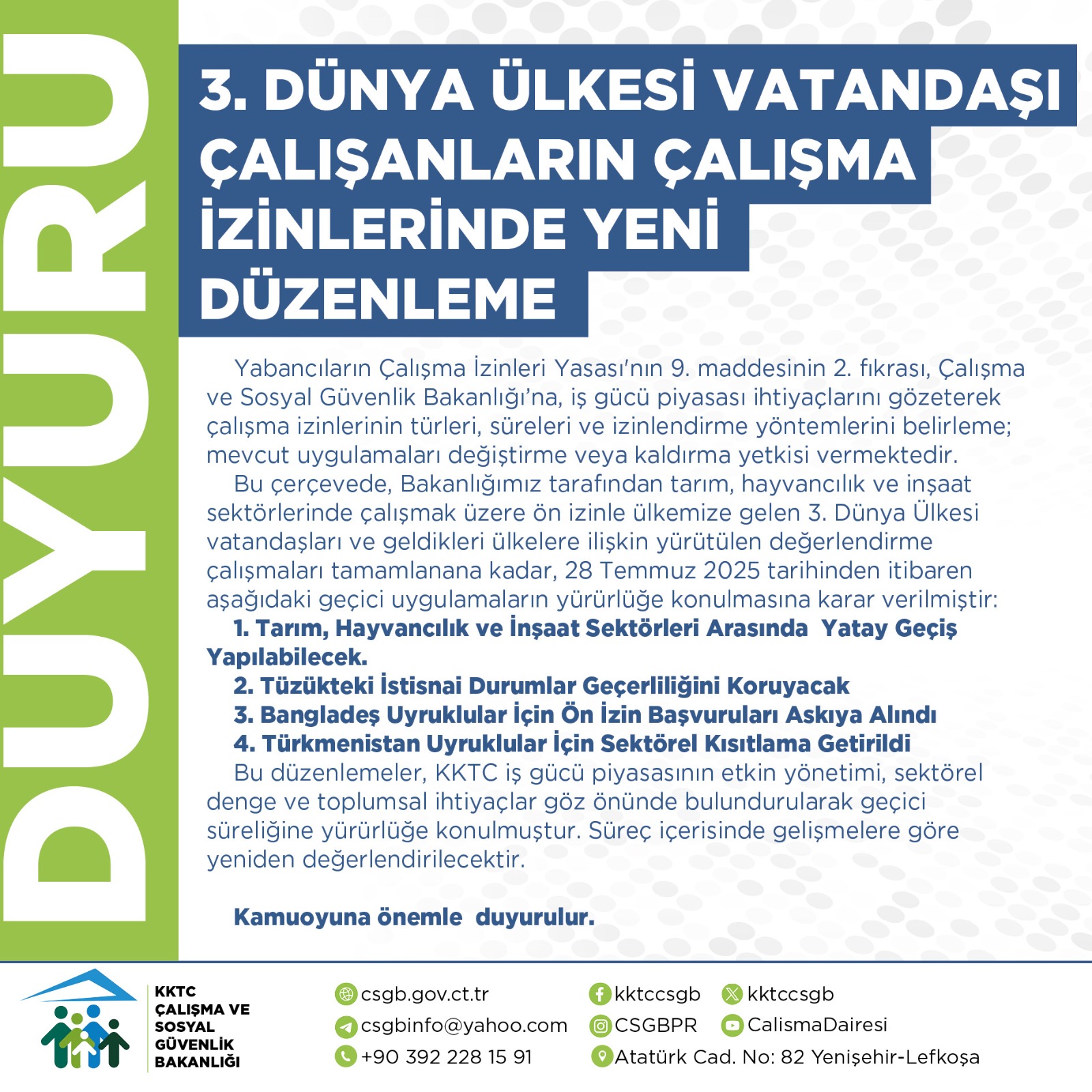 Çalışma Bakanlığı, üçüncü ülke vatandaşlarının çalışma izinlerine yeni düzenleme getirdi